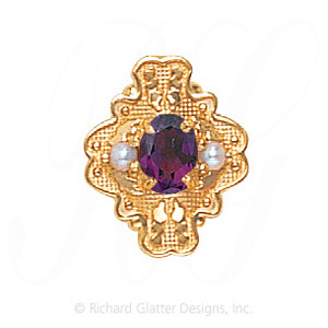 GS488 AMY/PL - 14 Karat Gold Slide with Amethyst center and Pearl accents 